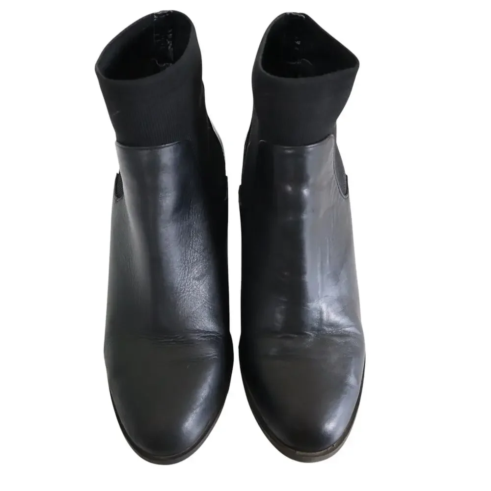 Steve Madden Womens Erika Bootie Size 8 Black Leather Stretchy Sock Stacked Heel
